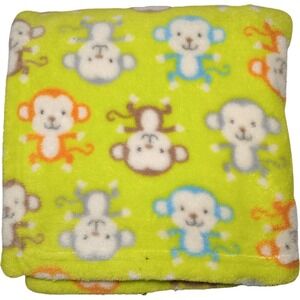 FLAW **  Baby Gear Green Monkey Blanket Lovey htf Fleece Blue Gray Brown Orange